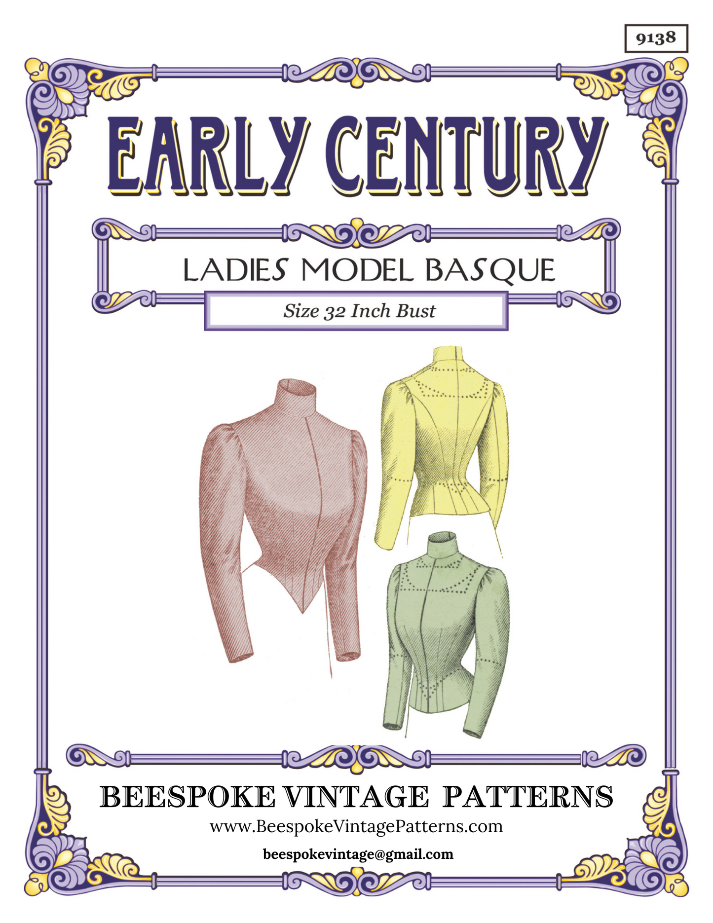 1890s Ladies Model Basque or Waist Lining - Victorian Era - Reproduction (ca. 1899) Sewing Pattern #E9138 - 32 Inch Bust