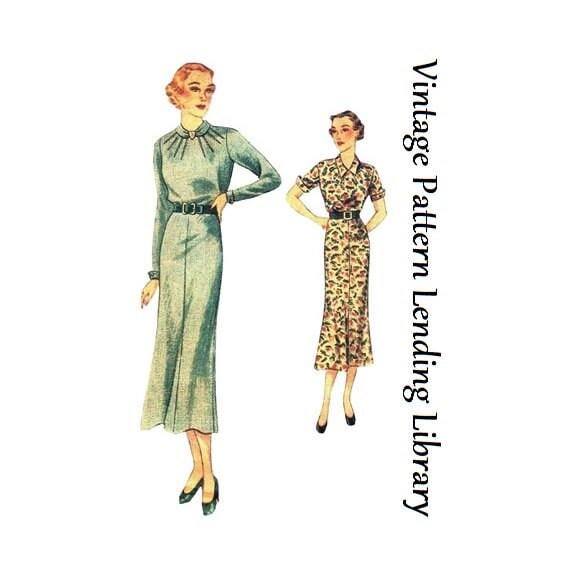 1930s Ladies Day Dress - Reproduction 1936 Sewing Pattern #T8137 - 36 Inch Bust