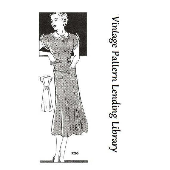 1930s Ladies Lace Trimmed Day Dress With Sash - 1938 Pattern #T9266 - 40 Inch Bust
