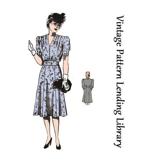 1940s Ladies Day Dress With Shoulder Tucks - Pattern #F4732 - 38 Inch Bust