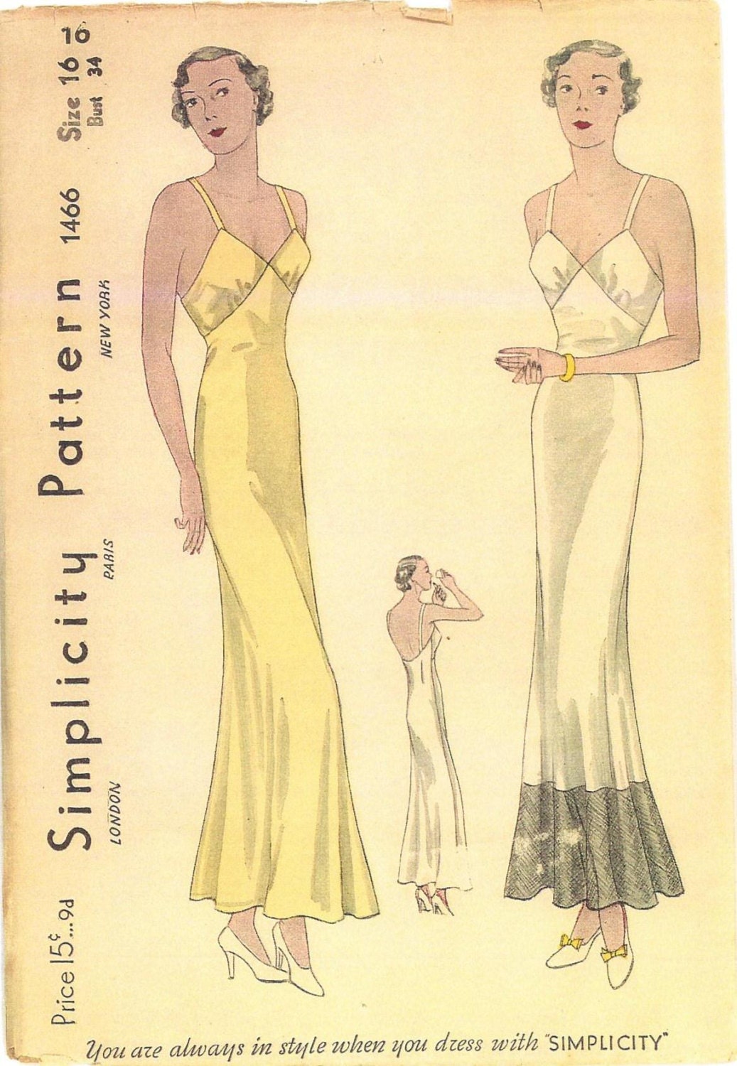 1930s Ladies Low Back Back Evening Slip - Reproduction 1934 Sewing Pattern #T1466 - 34 Inch Bust