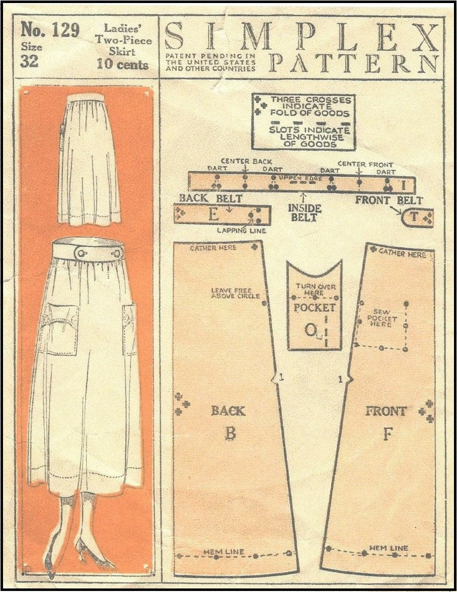 1910s Ladies Two Piece Skirt - 1918 Pattern #E0129 - 32 Inch Waist