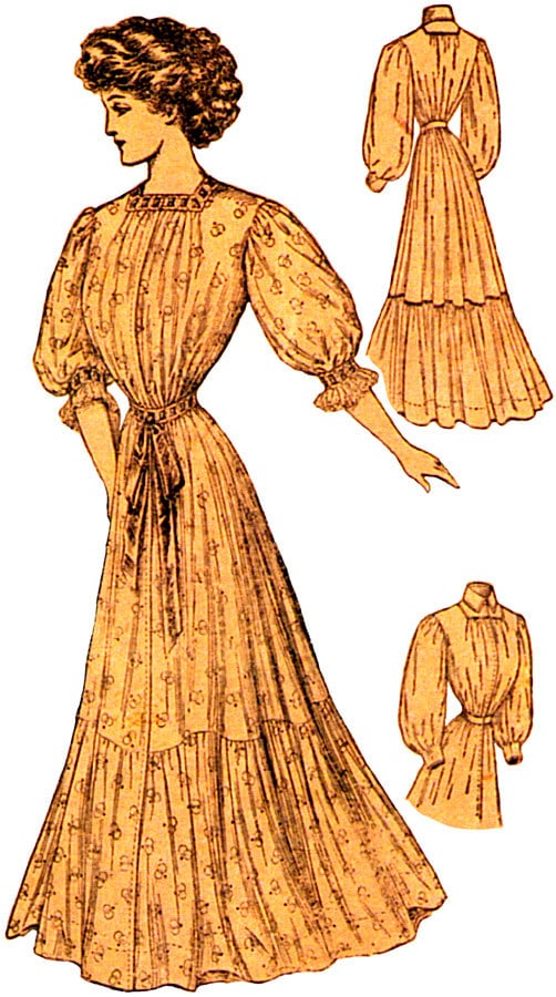 1900s Ladies House Dress or Wrapper - 1908 Pattern #E2263 - 38 Inch Bust
