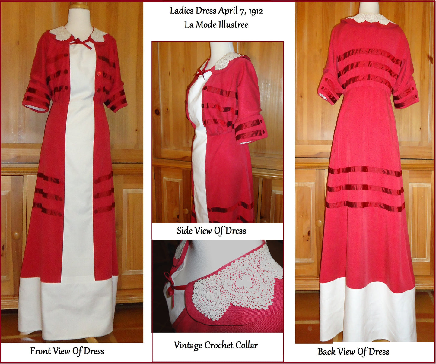 1910s Ladies Dress with Embroidered Collar - 1912 Pattern #E4016 - 34 Inch Bust