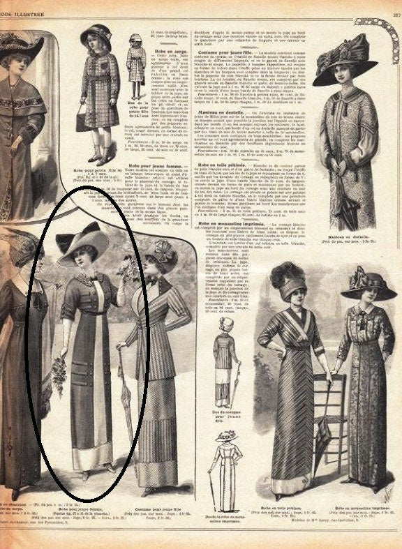 1910s Ladies Dress with Embroidered Collar - 1912 Pattern #E4016 - 34 Inch Bust