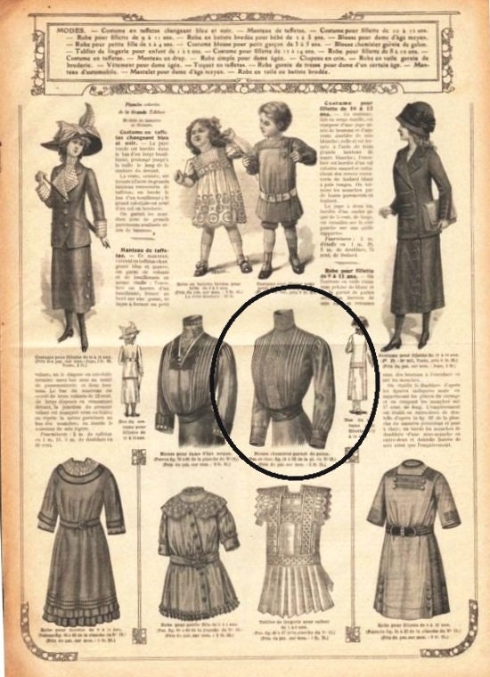 1910s Ladies Pleat Front Blouse With Optional Soutache Detailing - 1912 Pattern #E0335 - 34 Inch Bust