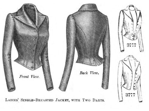 1900 Ladies Single-Breasted Jacket - Victorian Era - Belle Epoque - Pattern #E3777 - 44 Inch Bust