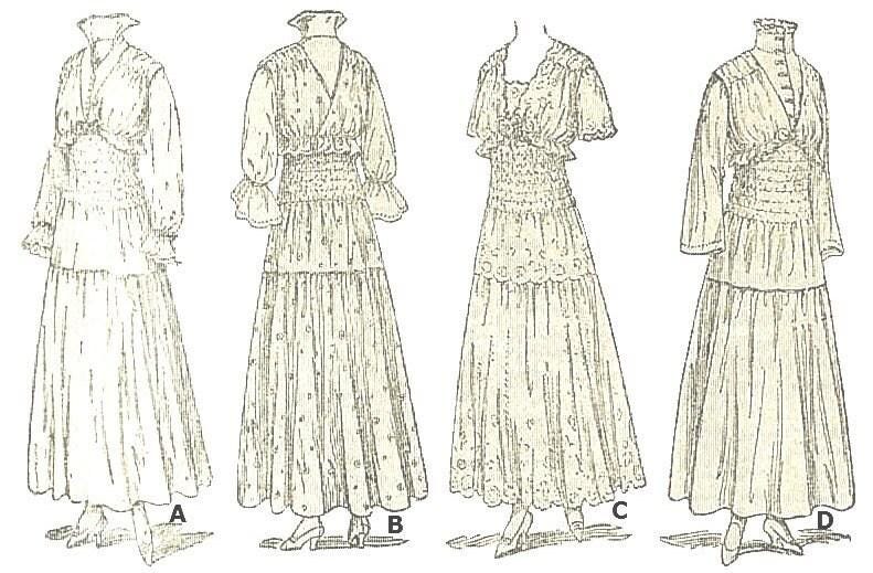 1910s Ladies Shirred Dress With Bretelles In Clearing Length - 1915-16 Pattern #E7908 - 38 Inch Bust