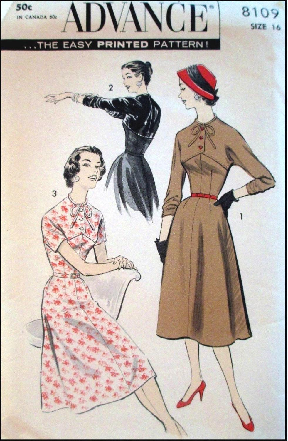 1950s Ladies Dress with Front Yoke - Reproduction 1956 Sewing Pattern #F8109 - 34 Inch Bust