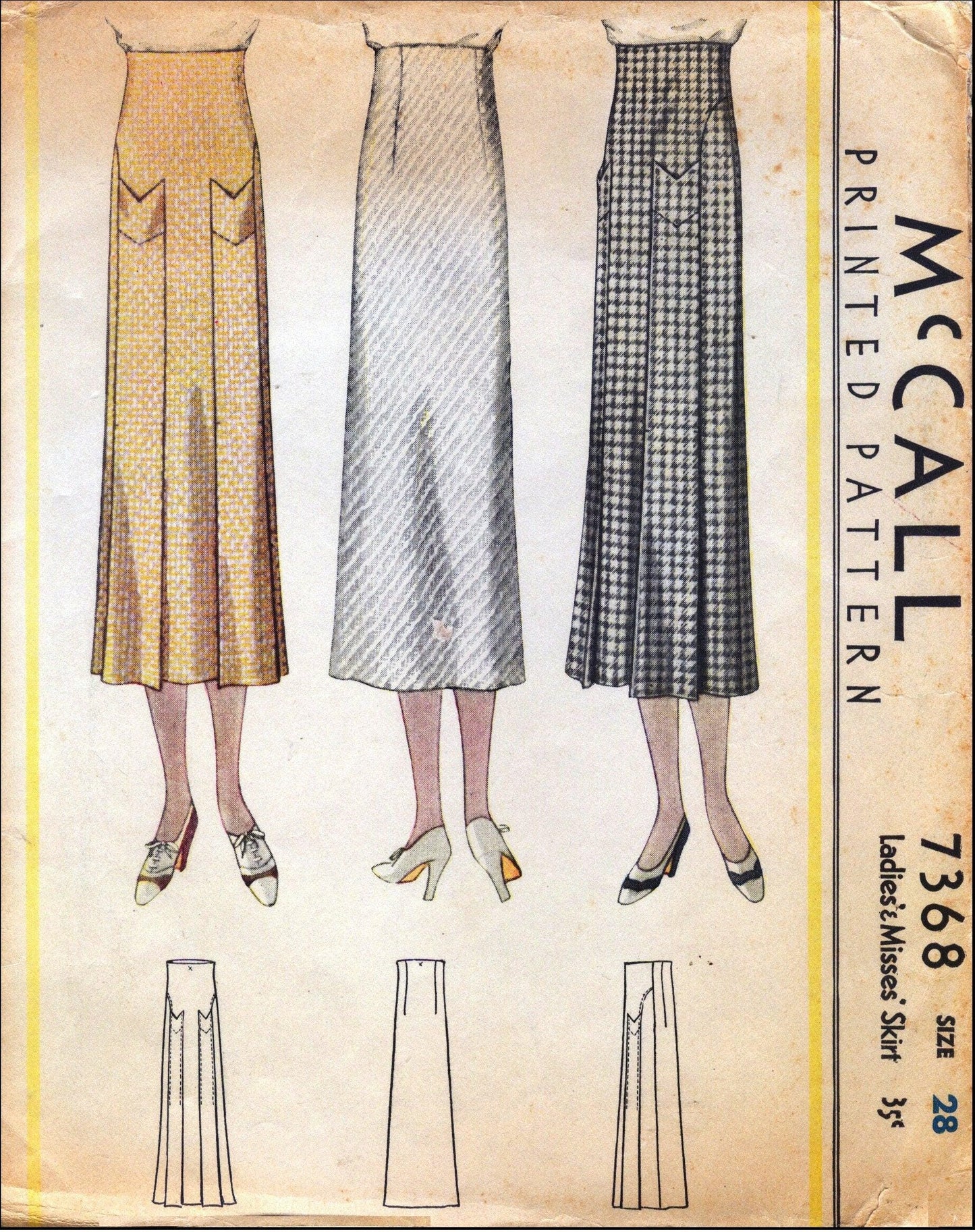 1930s Ladies Skirt With Self Pockets- INSTANT DOWNLOAD - Reproduction 1933 Sewing Pattern #T7368 - 28 Inch Waist - PDF - Print At Home