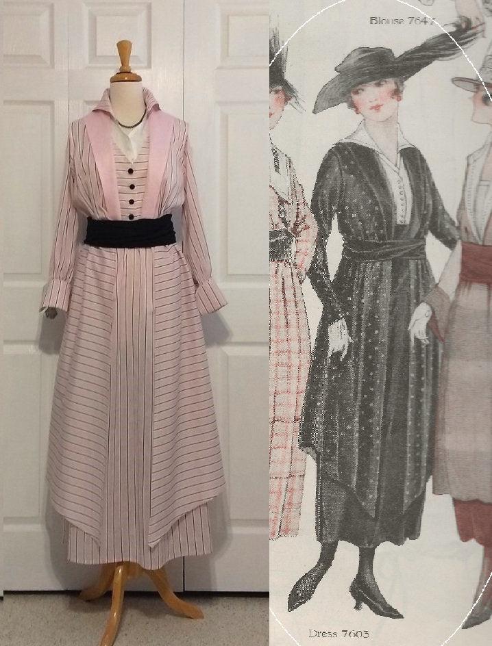 1918 Late Edwardian Dress With Plain or Skirted Tunic -INSTANT DOWNLOAD- Pattern #E7603 -36 Inch Bust- PDF-Print At Home