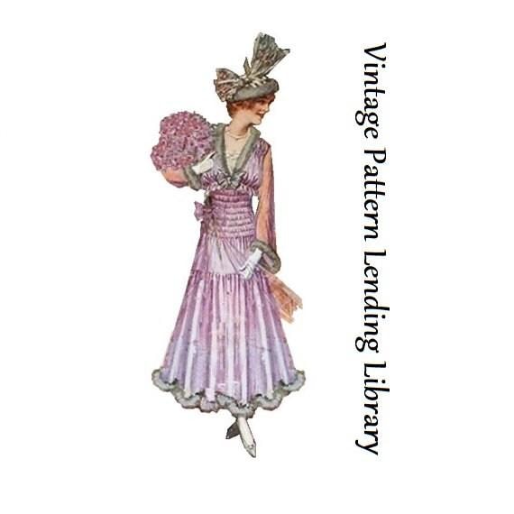 1910s Ladies Shirred Dress With Bretelles In Clearing Length - 1915-16 Pattern #E7908 - 38 Inch Bust