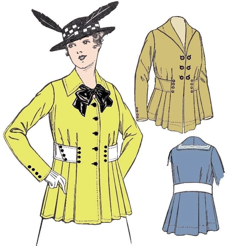 1910s Ladies Belted Jacket In Two Lengths With Collar Options - 1915 Pattern #E6289 - 40 Inch Bust