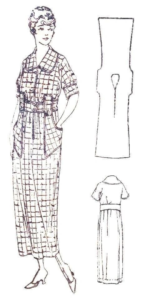 1910s One Piece Slip On Apron Dress - 1918 Pattern #E9347 - 36 Inch Bust
