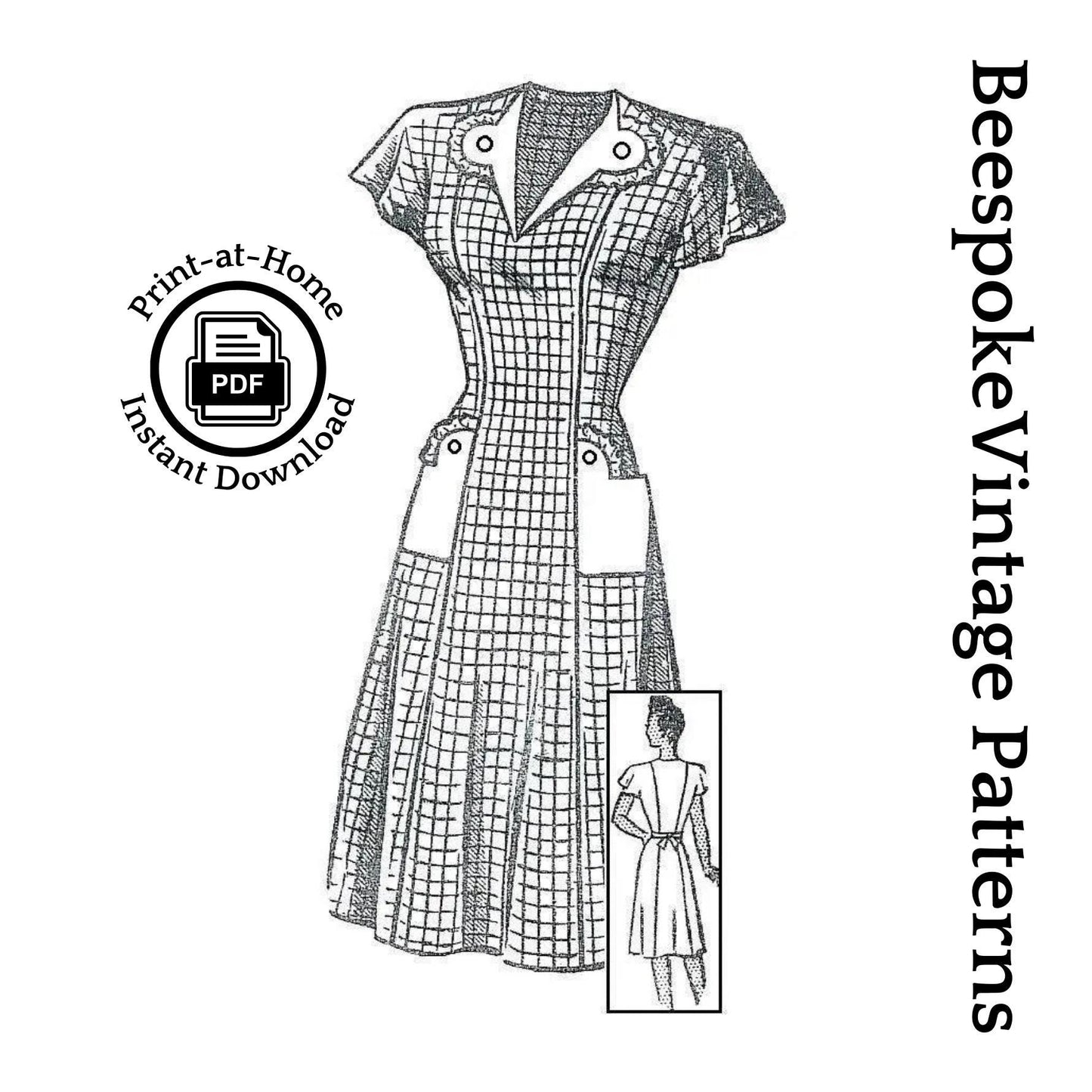 1940s Ladies Day Dress - INSTANT DOWNLOAD - Reproduction Sewing Pattern #F4799 - 42 Inch Bust - PDF - Print At Home