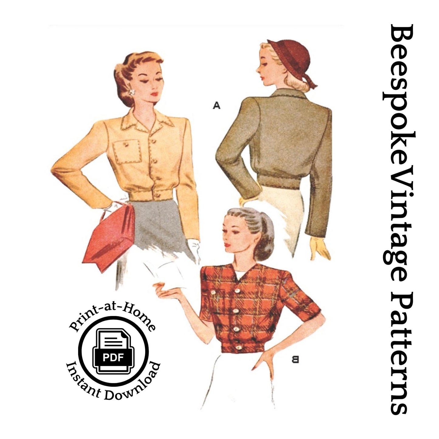 1940s Ladies Eisenhower Style Jacket - INSTANT DOWNLOAD - Reproduction 1944 Sewing Pattern #F5766 - 32/34 Inch Bust - PDF - Print At Home