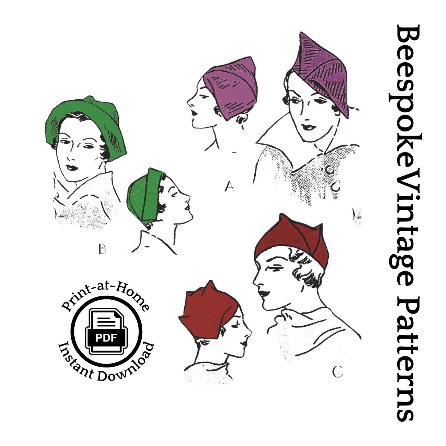 1930s Ladies Oddly Shaped Hats - INSTANT DOWNLOAD - Reproduction 1934 Sewing Pattern #H5542 - PDF - Print at Home