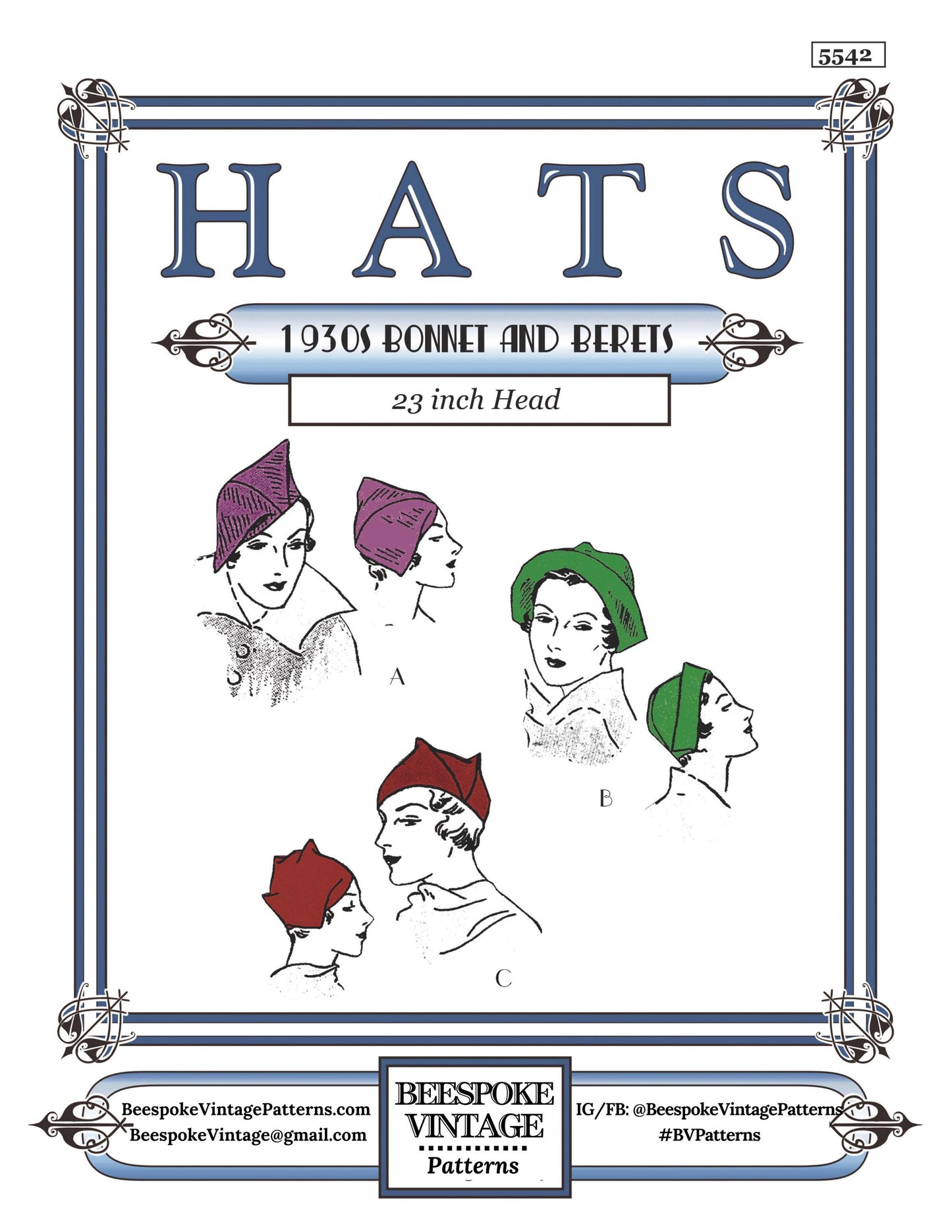 1930s Ladies Oddly Shaped Hats - INSTANT DOWNLOAD - Reproduction 1934 Sewing Pattern #H5542 - PDF - Print at Home