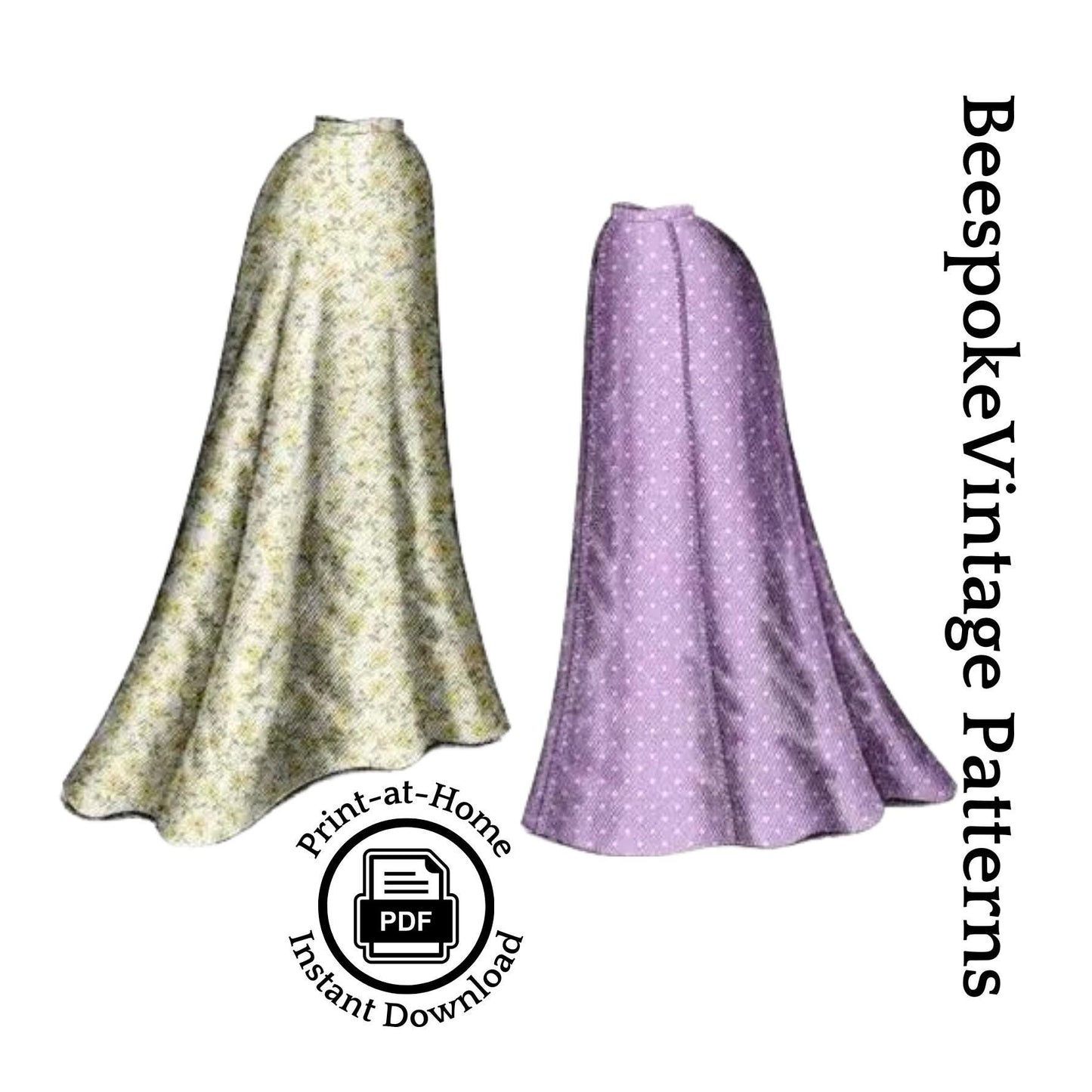 1890s Ladies Circular Skirt In Two Lengths - INSTANT DOWNLOAD - Reproduction 1899 Sewing Pattern #E3070 - 22 Inch Waist - Print At Home PDF