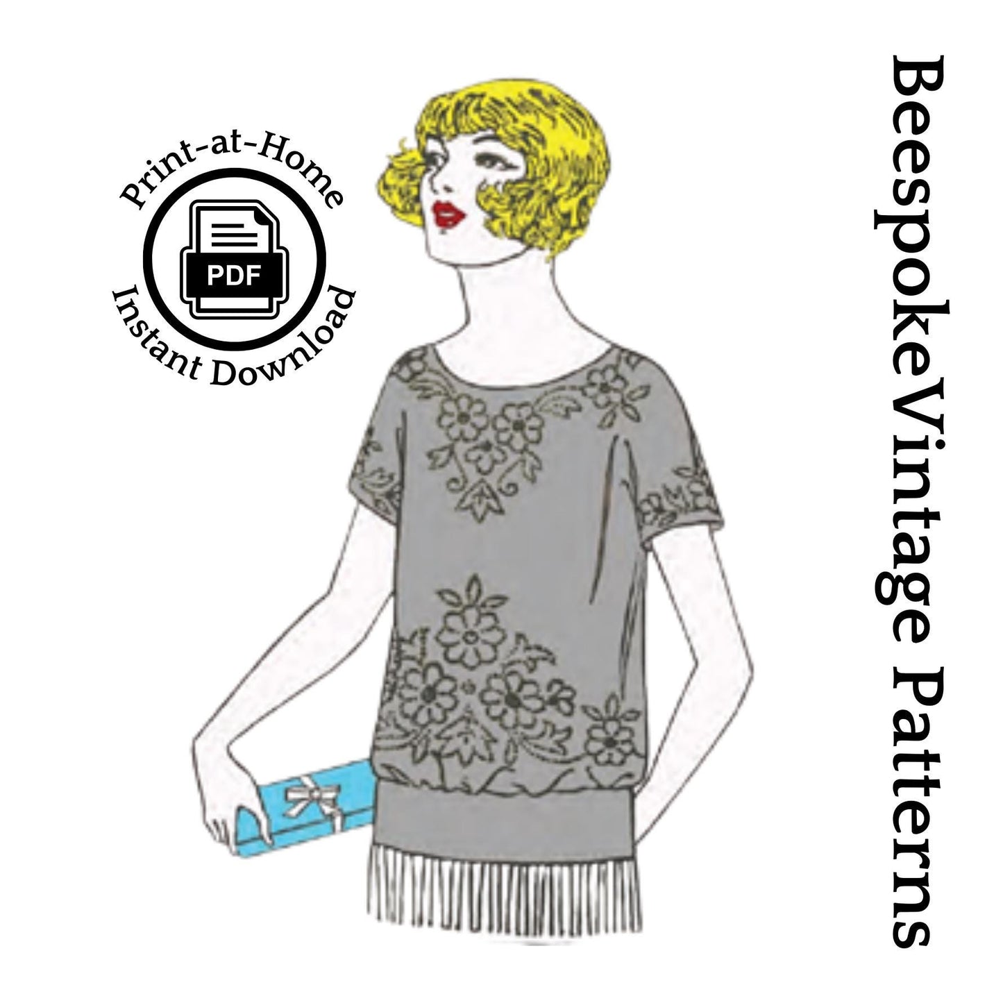 1920s Ladies Beaded Blouse with Floral Motif - INSTANT DOWNLOAD - Reproduction Pattern #N0592 - Multi-sized 34" to 42" Bust - Print At Home