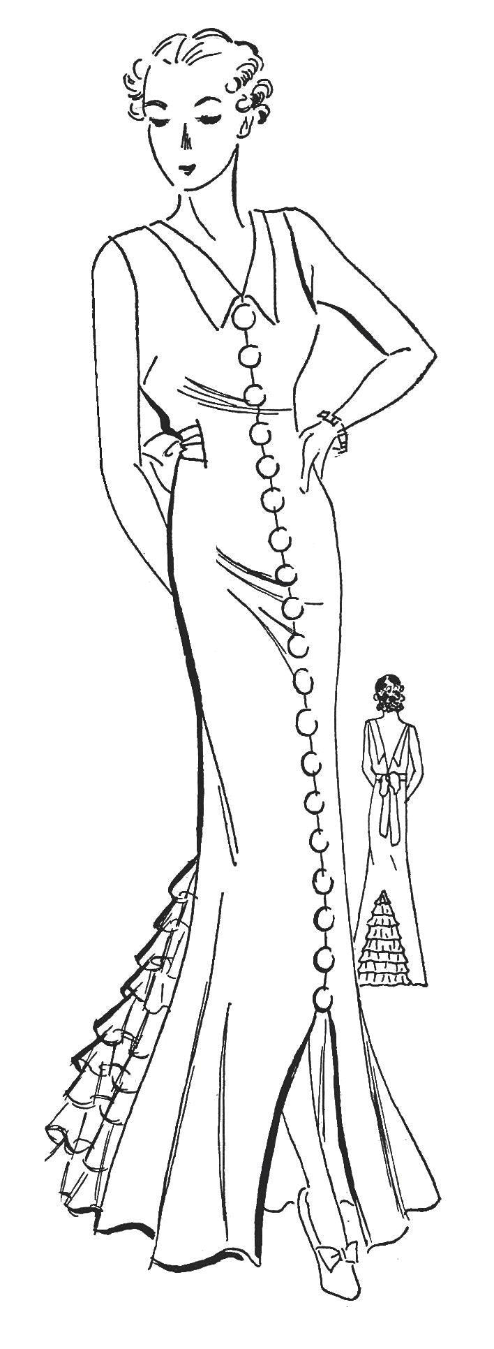 1930s Junior Miss Prom-Trotter Evening Gown - INSTANT DOWNLOAD - Reproduction 1935 Sewing Pattern #T5741 - 35 Inch Bust -PDF - Print At Home