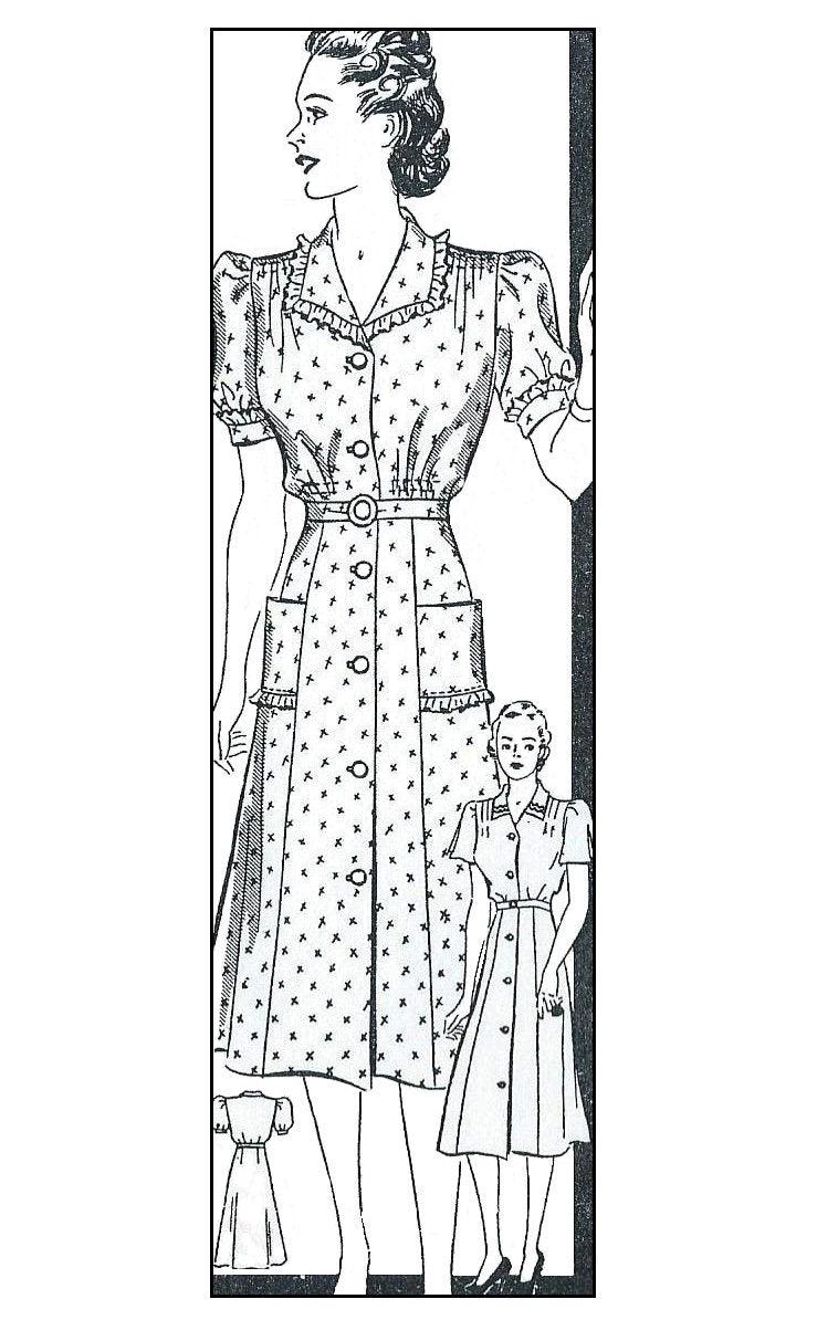 1940s Ladies Day Dress with Optional Detailing - INSTANT DOWNLOAD - Reproduction Sewing Pattern #F9961 - 44 Inch Bust - PDF - Print At Home