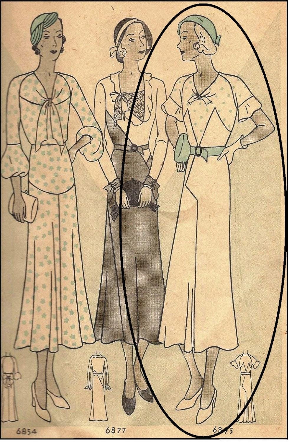 1930s Art Deco Style Dress With Sleeve Flare - INSTANT DOWNLOAD - Reproduction 1932 Sewing Pattern #T6895 - 38 Inch Bust -PDF- Print At Home