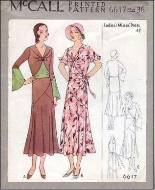 1930s Ladies Dress With Asymmetrical Details - INSTANT DOWNLOAD - Reproduction 1931 Sewing Pattern #T6617 - 36 Inch Bust - PDF-Print At Home