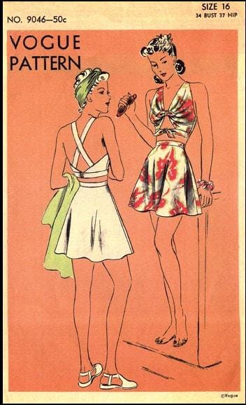1940s Ladies Skirted Bathing Suit - INSTANT DOWNLOAD - Reproduction 1941 Sewing Pattern #F9046 - 34 Inch Bust - PDF - Print at Home