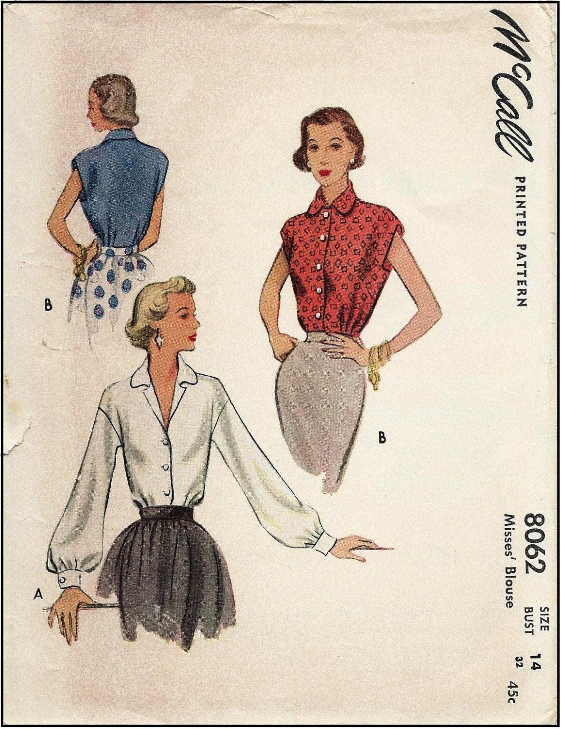 1950s Ladies Blouse In Three Styles - Pattern #F8062 - 32 Inch Bust