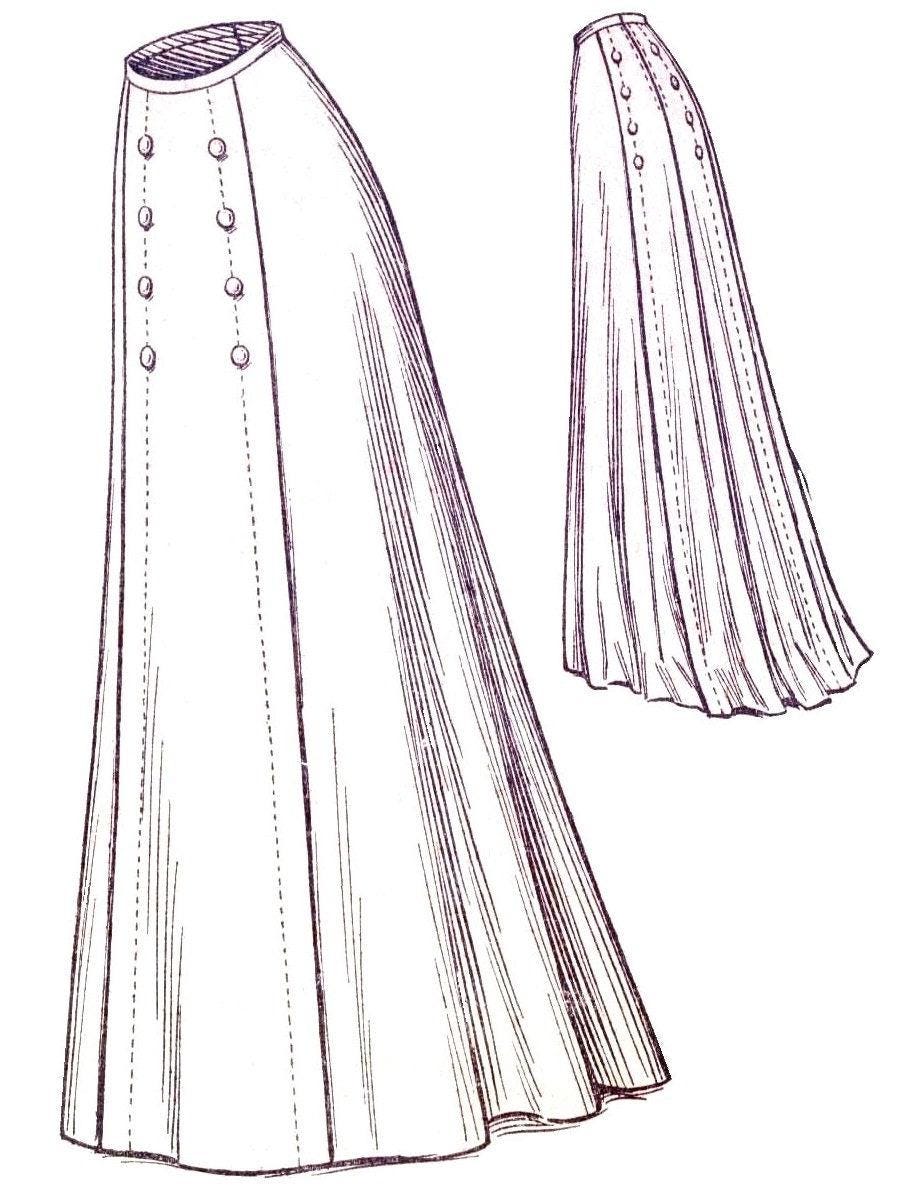 1909 Ladies Five Gore Skirt In Sweep or Round Length - INSTANT DOWNLOAD - Edwardian Pattern #E2704 - 28 Inch Waist - PDF