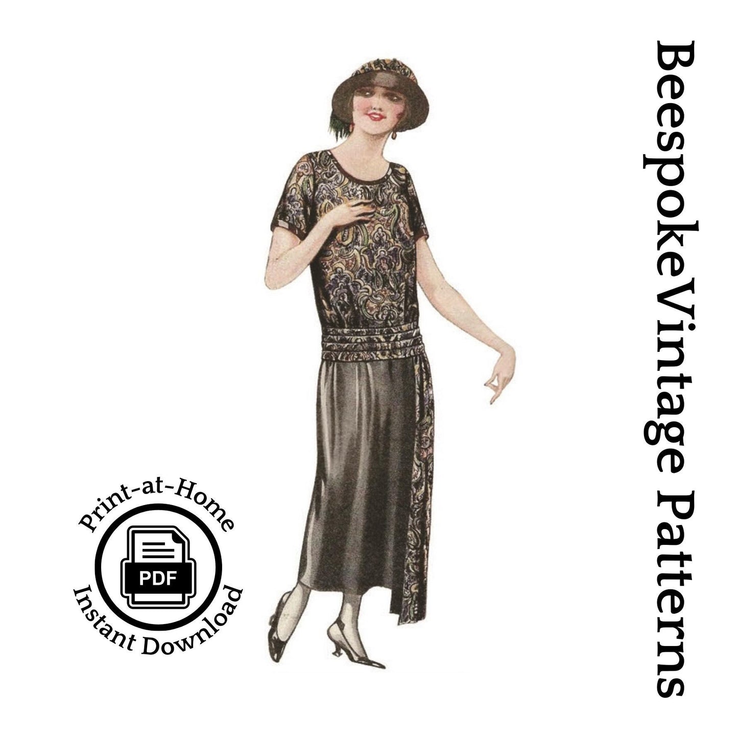 1920s Ladies Slip-On Dress With Pleated Sash - INSTANT DOWNLOAD - Reproduction 1923 Sewing Pattern #Z1606 - 38 Inch Bust -PDF- Print At Home