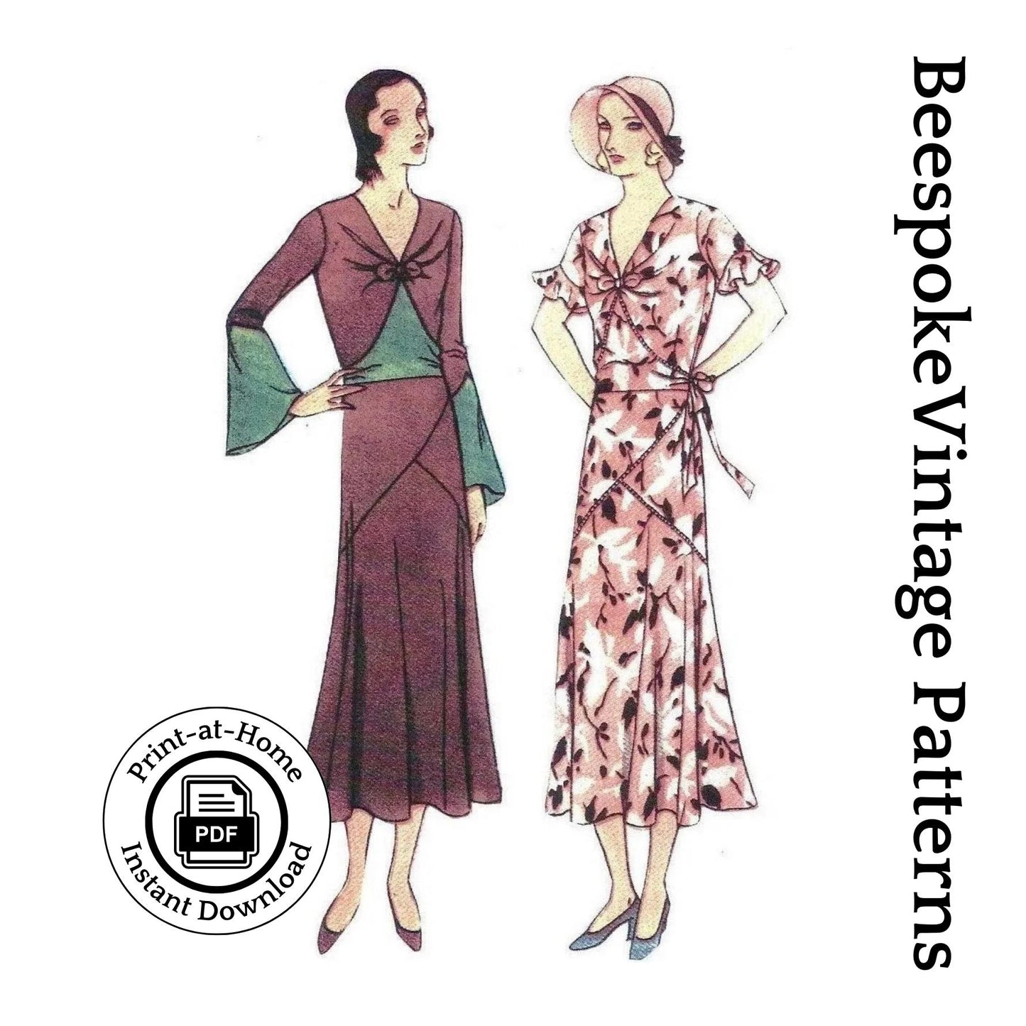 1930s Ladies Dress With Asymmetrical Details - INSTANT DOWNLOAD - Reproduction 1931 Sewing Pattern #T6617 - 36 Inch Bust - PDF-Print At Home