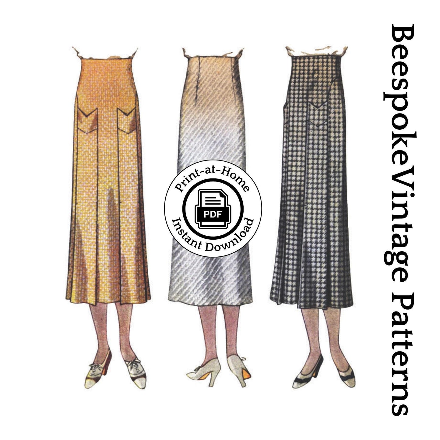 1930s Ladies Skirt With Self Pockets- INSTANT DOWNLOAD - Reproduction 1933 Sewing Pattern #T7368 - 28 Inch Waist - PDF - Print At Home