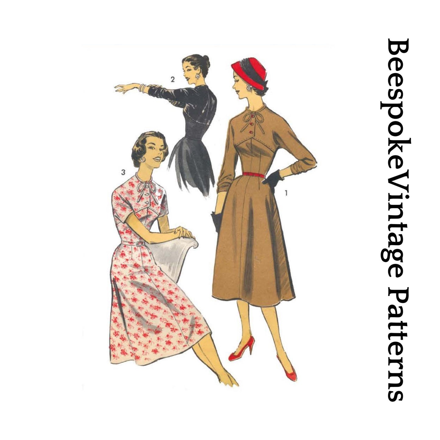 1950s Ladies Dress with Front Yoke - Reproduction 1956 Sewing Pattern #F8109 - 34 Inch Bust