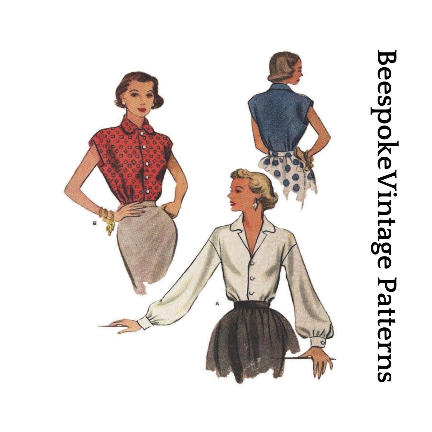 1950s Ladies Blouse In Three Styles - Pattern #F8062 - 32 Inch Bust