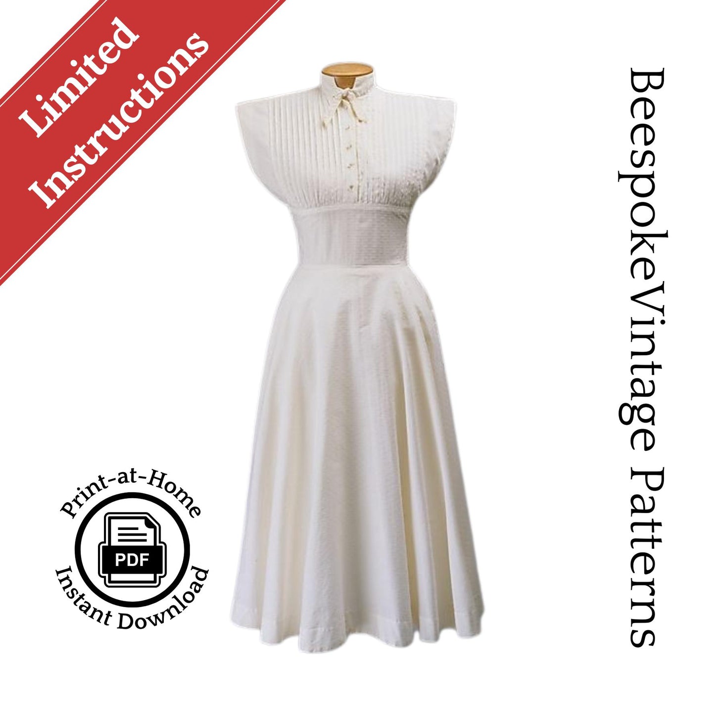 1950s Tucked Bodice Claire McCardell Dress Pattern - Bust 34" Waist 33" Reproduction Vintage Pattern #001 - PDF - Print At Home
