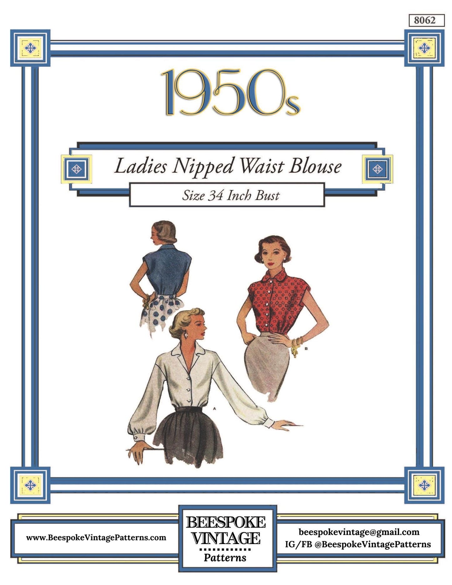 1950s Ladies Blouse In Three Styles - Pattern #F8062 - 32 Inch Bust