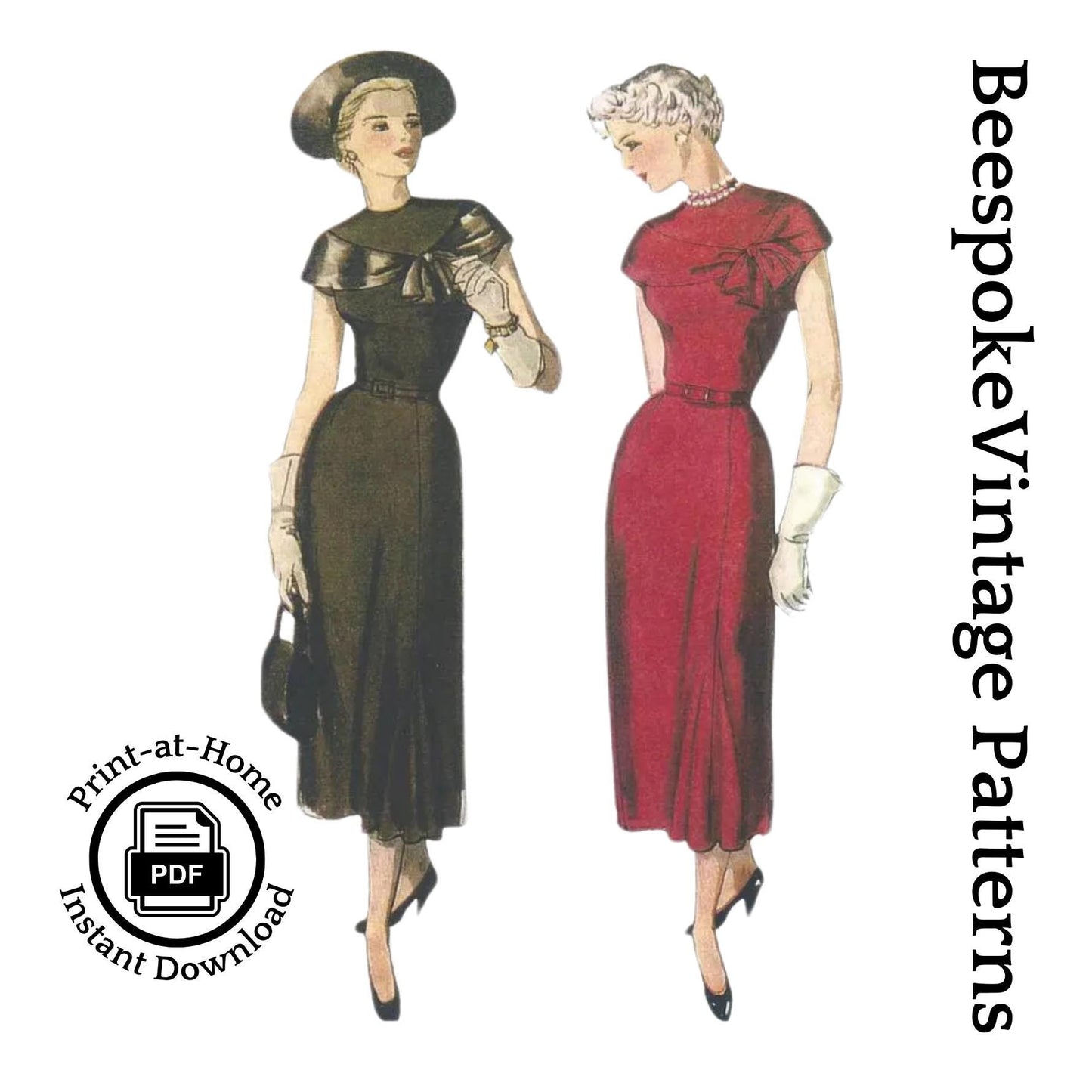 1940s Ladies Dress with Drape - INSTANT DOWNLOAD - Reproduction 1949 Sewing Pattern #F2924 - 36 Inch Bust - PDF - Print At Home
