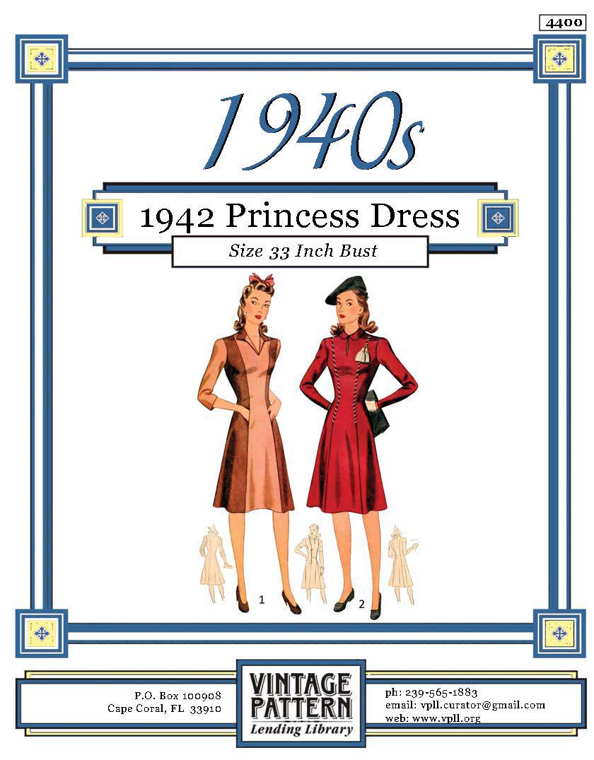 1940s Day Dress With On Seam Pockets - INSTANT DOWNLOAD - Reproduction 1942 Sewing Pattern #F4400 - 33 Inch Bust - PDF - Print At Home