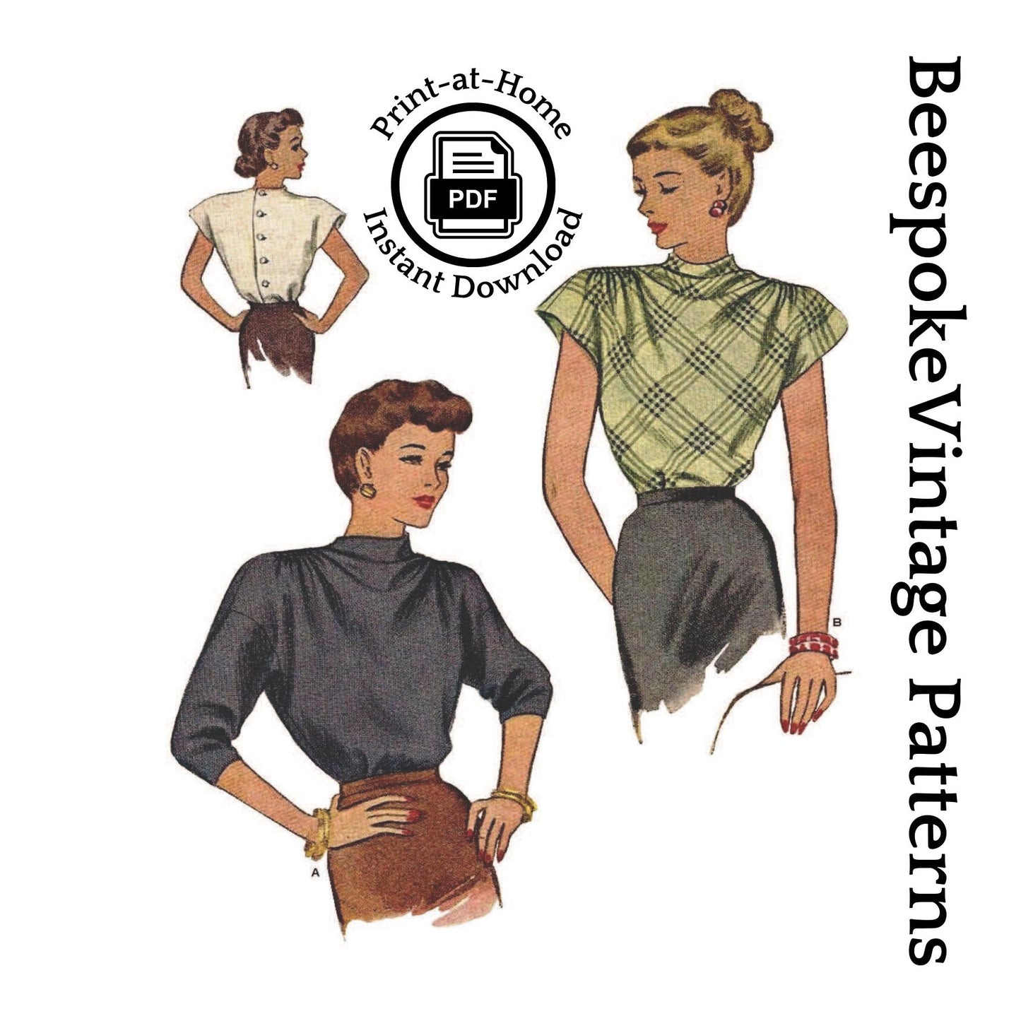 1940s Ladies Cowl-Style Neck Blouse - INSTANT DOWNLOAD - Reproduction 1946 Sewing Pattern #F6690 - 34 Inch Bust - PDF - Print at Home