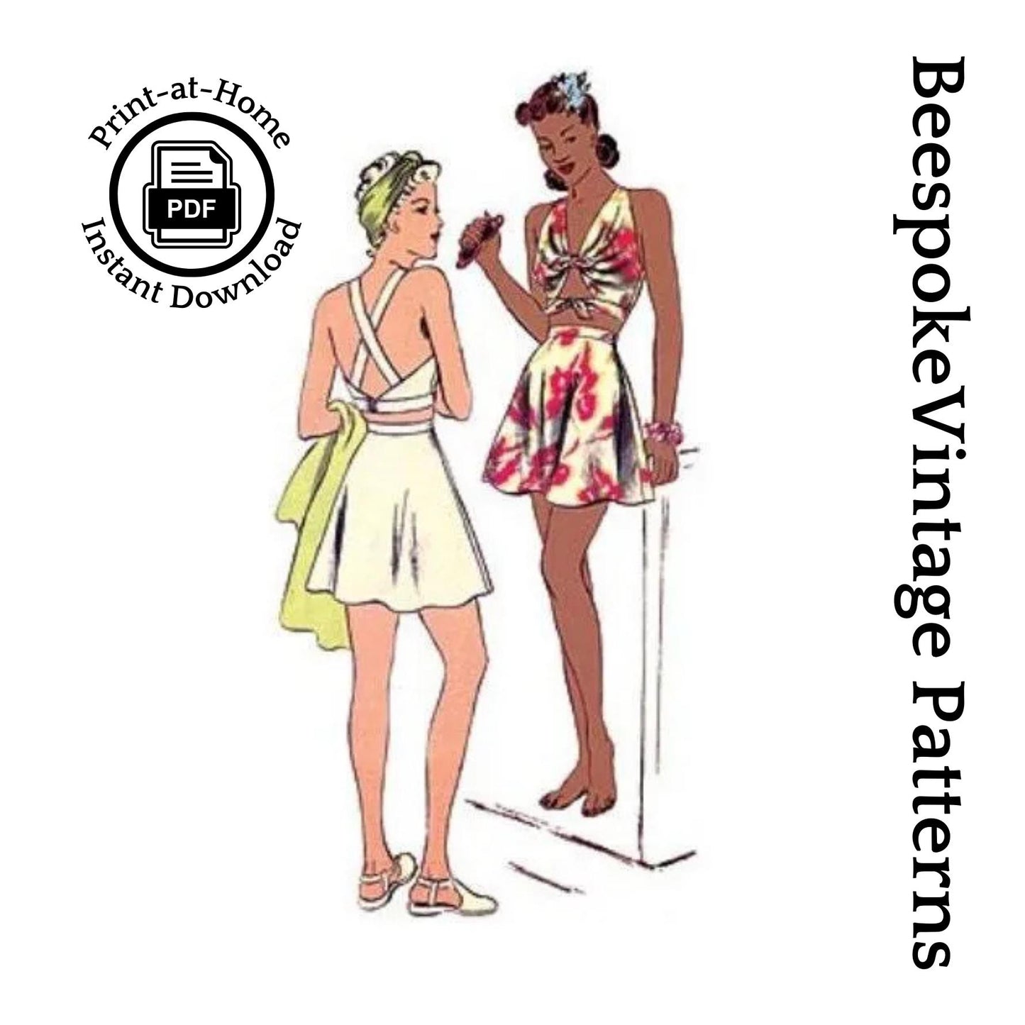 1940s Ladies Skirted Bathing Suit - INSTANT DOWNLOAD - Reproduction 1941 Sewing Pattern #F9046 - 34 Inch Bust - PDF - Print at Home