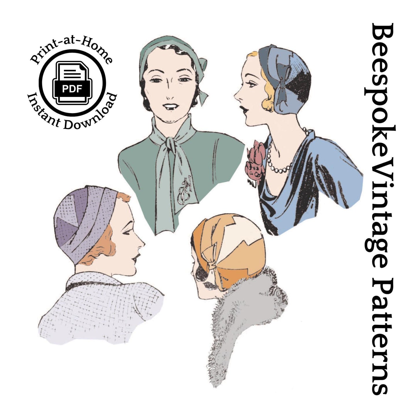 1920s-30s Ladies Paris Cloche Hat - INSTANT DOWNLOAD Reproduction 1929-30 Sewing Pattern #H002 - PDF - Print at Home