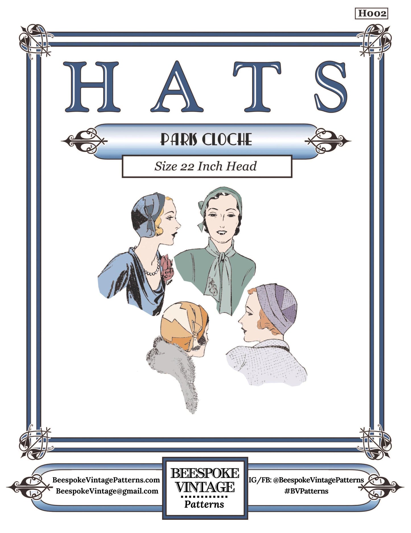 1920s-30s Ladies Paris Cloche Hat - INSTANT DOWNLOAD Reproduction 1929-30 Sewing Pattern #H002 - PDF - Print at Home