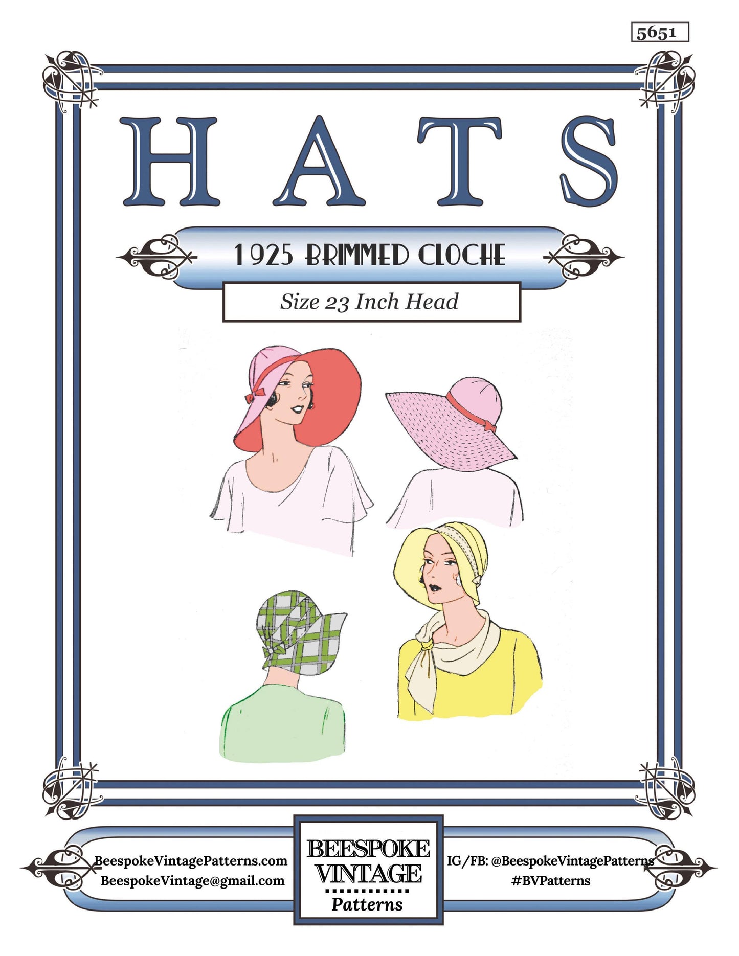 1930s Brimmed Cloche Hat - INSTANT DOWNLOAD - Reproduction 1931 Sewing Pattern #H5651 - PDF- Print at Home