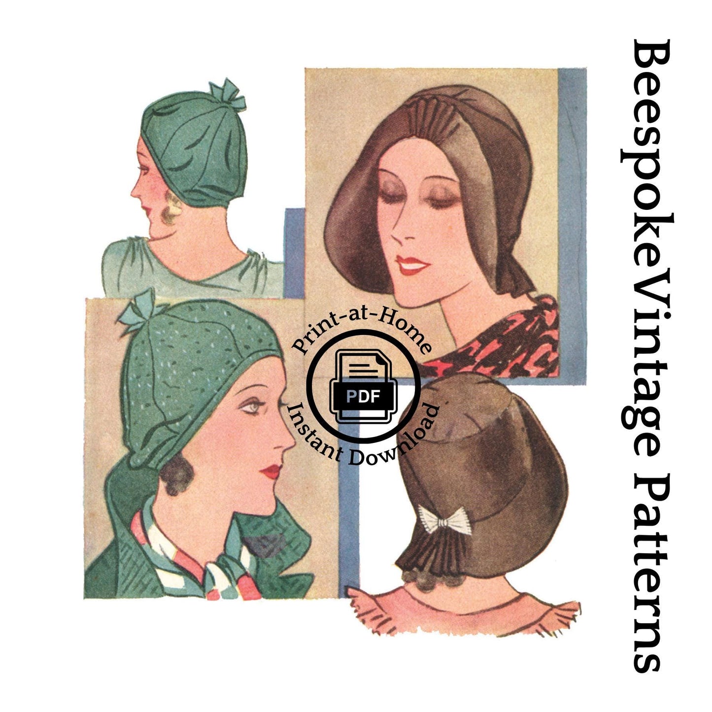 1930s Ladies Hat & Beret - INSTANT DOWNLOAD - Reproduction 1931 Sewing Pattern #H1819 - PDF - Print at Home