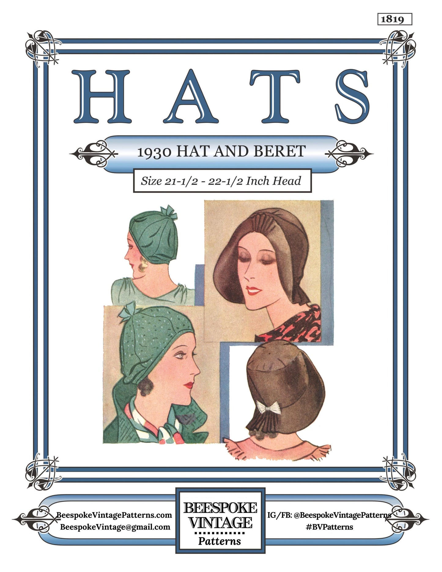 1930s Ladies Hat & Beret - INSTANT DOWNLOAD - Reproduction 1931 Sewing Pattern #H1819 - PDF - Print at Home