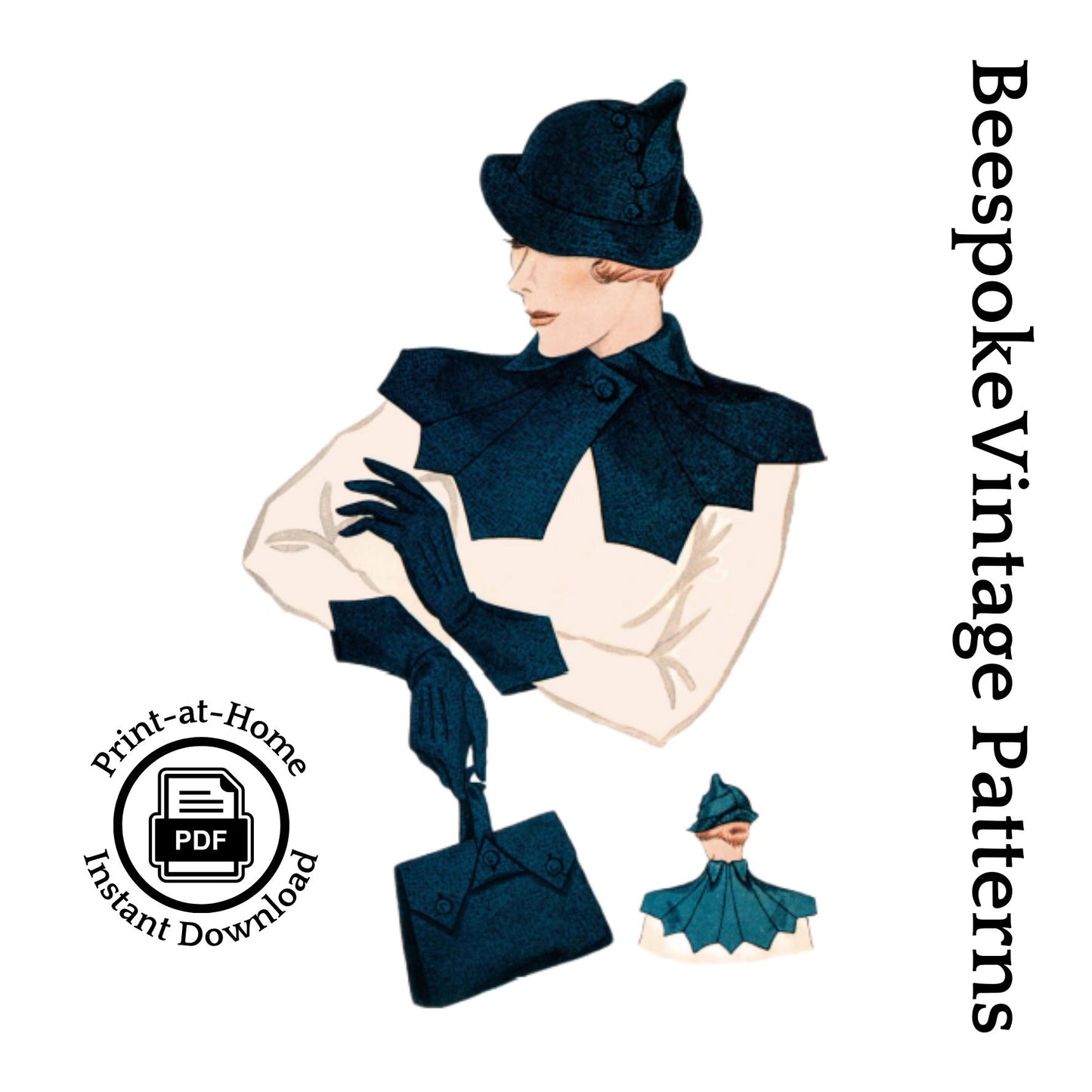 1930s Ladies Hat, Gloves, Collar And Purse Ensemble - INSTANT DOWNLOAD - Reproduction 1934 Sewing Pattern #H1353 -PDF - Print At Home