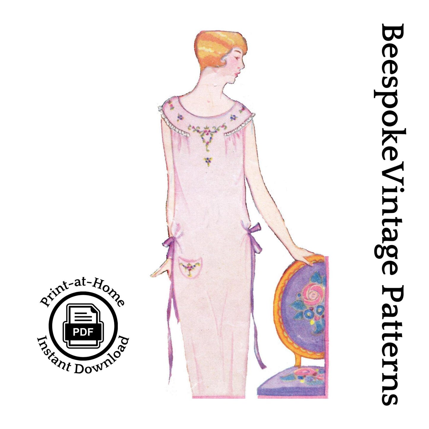 1920s Ladies Nightgown With Embroidery - INSTANT DOWNLOAD - 1926 Pattern #Z4130 - 33 Inch Bust - Print at Home - PDF