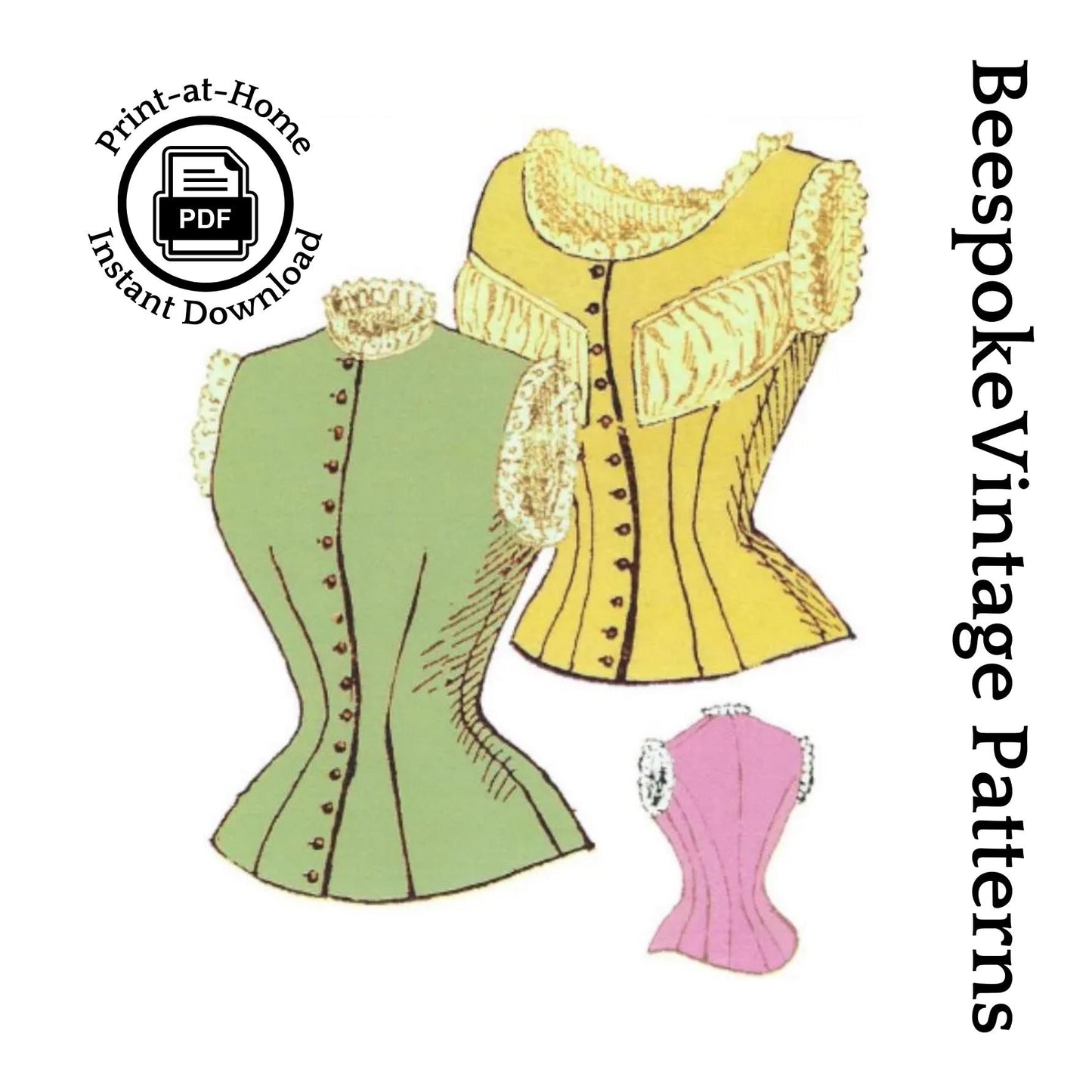 1890s Corset Cover with Optional Bust Puff Padding - 1897 Reproduction Pattern #e0707 - Instant Download -40 Inch Bust - Print At Home